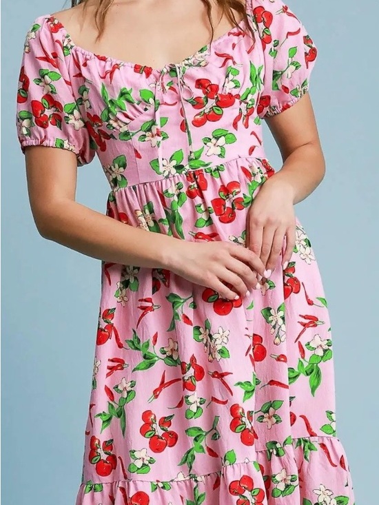 Umgee Dresses & Skirts - Umgee Pink Midi Dress with Red and Green Peppers